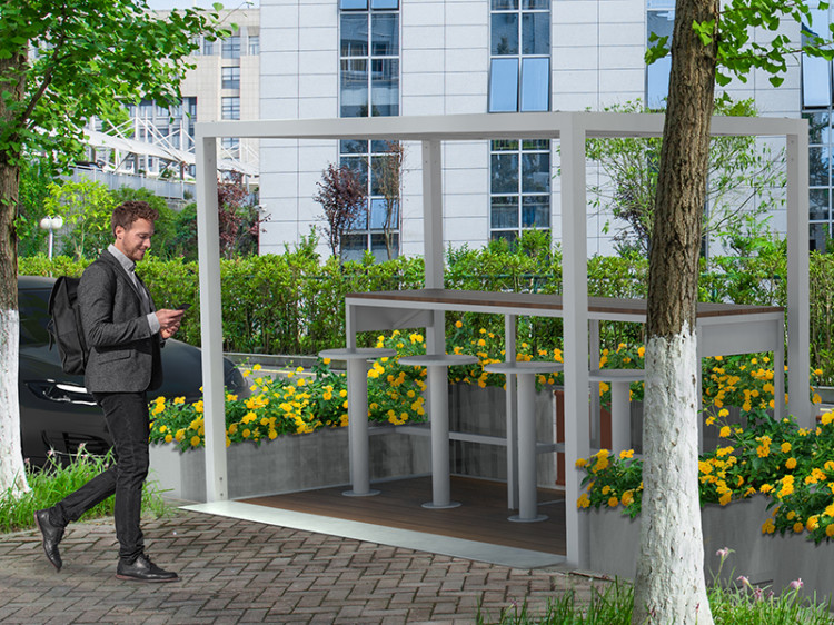 Mobilier transitoire - mobilier urbain temporaire - table bar avec tabourets