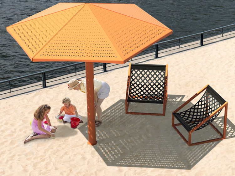 Parasol Métallique - Parasol 4 saisons - Mobilier urbain Montréal - abri solaire résistant