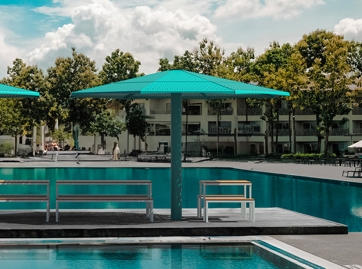 parasol urbain métallque 4 saisons - abri solaire urbain