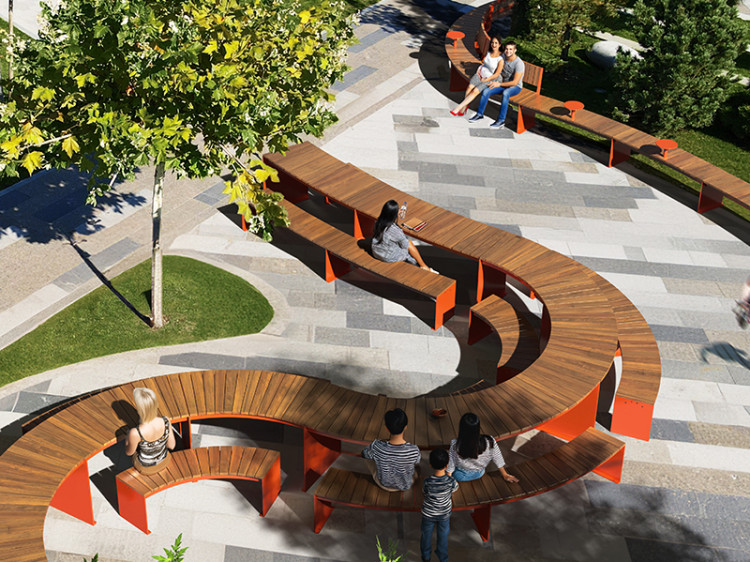 Table pique-nique modulaire sino - Mobilier urbain - Mobilier modulaire urbain sinueux - mobilier urbain en courbe- mobilier espace collaboratif extérieur - mobilier scolaire extérieur - Table ADA - Table PMR