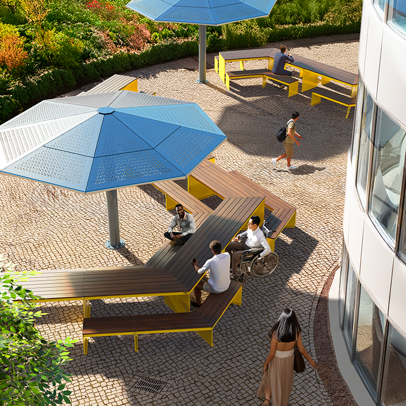 Table urbaine modulaire droit avec parasol urabin