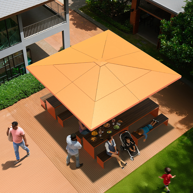 mobilier urbain avec abri solaire - parasol métallique 4 saisons - mobilier urbain durable