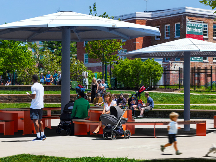 mobilier urbain avec abri solaire - parasol métallique 4 saisons - mobilier urbain durable