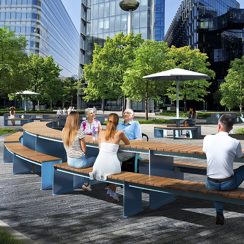 Table de pique-nique urbaine, Table publique, Table de pique-nique modulaire courbe, Accès universel (PMR / ADA), Mobilier de rue, Mobilier urbain, Abri pour table de pique-nique, Mobilier extérieur, Mobilier extérieur pour écoles, Mobilier extérieur pour stations touristiques, Mobilier extérieur commercial, Mobilier extérieur pour parcs, Mobilier pour toit-terrasse, Mobilier pour terrasse commerciale, Mobilier extérieur pour place publique, Mobilier extérieur pour site touristique, Mobilier urbain modulaire, Mobilier pour espace public.