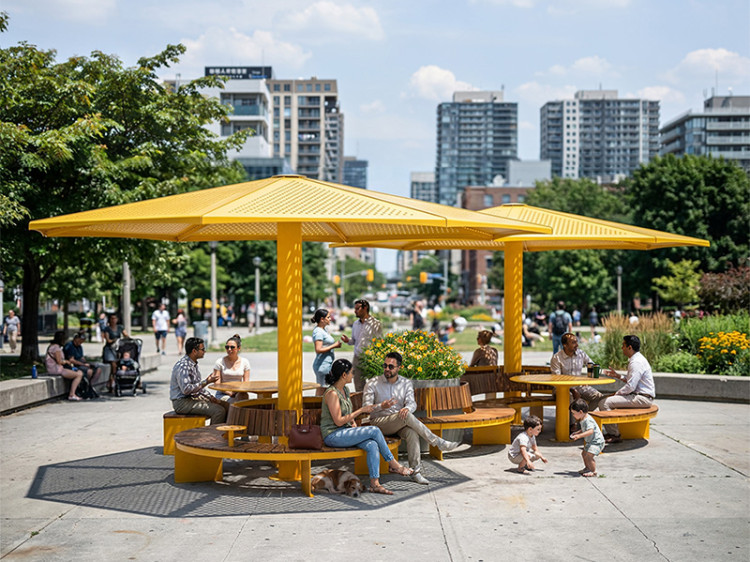 Configuration de mobilier urbain TRIVIO pour placette avec bancs modulaires et tables rondes, Aménagement de placette urbaine avec mobilier TRIVIO et bacs de plantation, Banc modulaire urbain, accès universel (PMR), mobilier urbain, banc public, mobilier espace public, mobilier extérieur, mobilier d'espace collaboratif extérieur, mobilier espace commercial, mobilier de parc, mobilier scolaire, station touristique, mobilier terrasse commerciale, mobilier place publique, mobilier toit-terrasse extérieur, mobilier modulaire urbain Modular urban bench, universal access (ADA), urban furniture, street furniture, site furnishings, public bench, public space furniture, public square outdoor furniture, outdoor furniture, outdoor collaborative space furniture, commercial furniture, park furniture, school outdoor furniture, touristic station, Touristic site outdoor furniture, commercial terrace furniture, rooftop terrace furniture, urban modular furniture