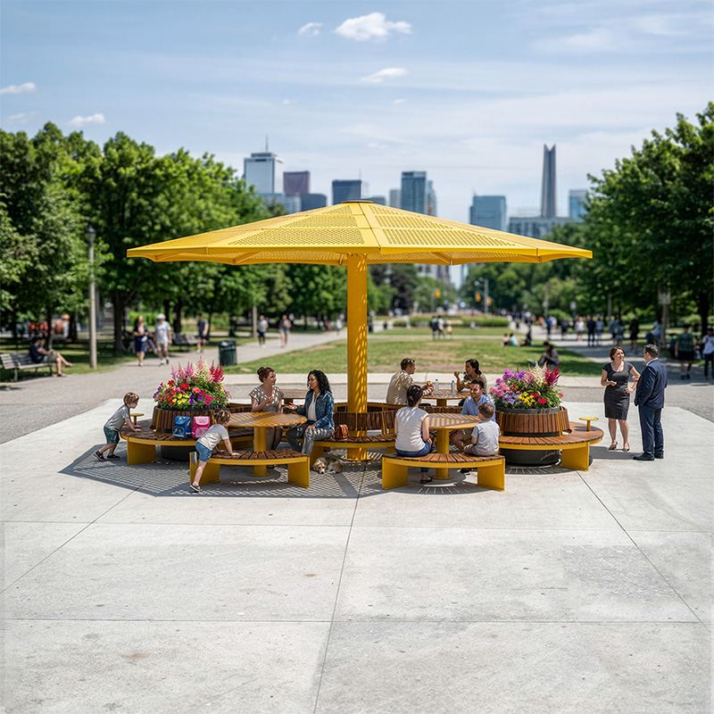 Configuration de mobilier urbain TRIVIO pour placette avec bancs modulaires et tables rondes, Aménagement de placette urbaine avec mobilier TRIVIO et bacs de plantation, Banc modulaire urbain, accès universel (PMR), mobilier urbain, banc public, mobilier espace public, mobilier extérieur, mobilier d'espace collaboratif extérieur, mobilier espace commercial, mobilier de parc, mobilier scolaire, station touristique, mobilier terrasse commerciale, mobilier place publique, mobilier toit-terrasse extérieur, mobilier modulaire urbain Modular urban bench, universal access (ADA), urban furniture, street furniture, site furnishings, public bench, public space furniture, public square outdoor furniture, outdoor furniture, outdoor collaborative space furniture, commercial furniture, park furniture, school outdoor furniture, touristic station, Touristic site outdoor furniture, commercial terrace furniture, rooftop terrace furniture, urban modular furniture