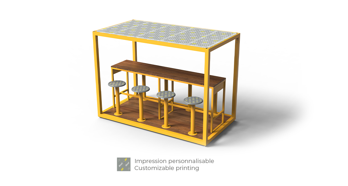 Cabana, table pique-nique modulaire, accès universel (PMR), abri solaire, abri de table de pique-nique, table bistro, tabourets hauts, mobilier urbain, table à pique-nique, table public, banc public, mobilier espace public, mobilier extérieur, mobilier d'espace collaboratif extérieur, mobilier espace commercial, mobilier de parc, mobilier scolaire, station touristique, mobilier terrasse commerciale, mobilier place publique, mobilier toit-terrasse extérieur, mobilier modulaire urbain Cabana, modular picnic table, universal access (ADA), sunshade, solar shelter, picnic table shelter, bar table, high stools urban furniture, street furniture, site furnishings, public table, public bench, modular picnic table, public space furniture, public square outdoor furniture, outdoor furniture, outdoor collaborative space furniture, commercial furniture, park furniture, school outdoor furniture, touristic station, Touristic site outdoor furniture, commercial terrace furniture, rooftop terrace furniture, urban modular furniture